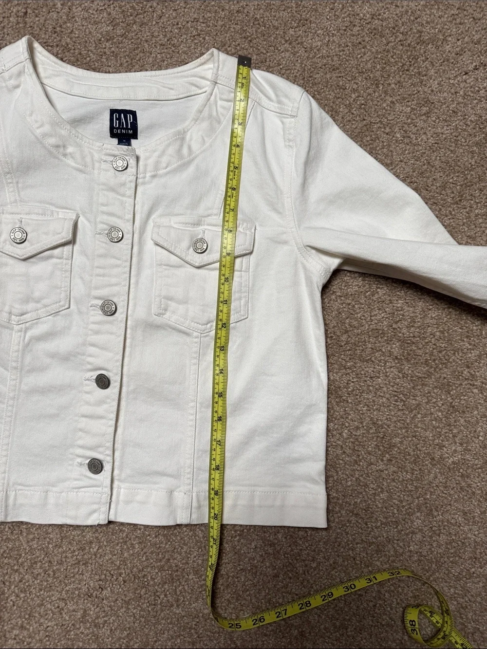 GAP White Women’s M Collarless Denim Jacket with Button Front NWOT